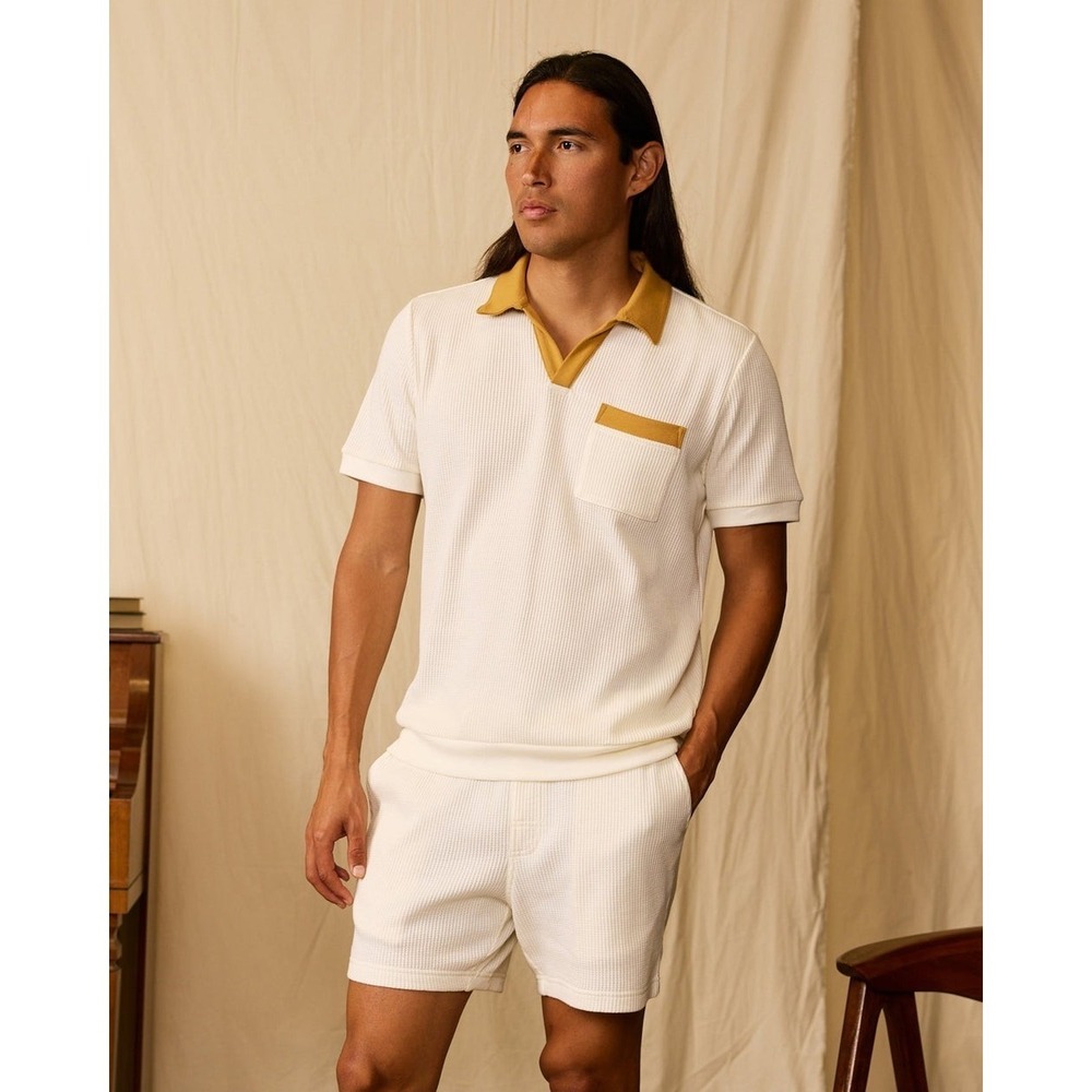 Dandy Del Mar TheCannes Waffle Knit Polo Shirt Vintage Ivory Sz XS